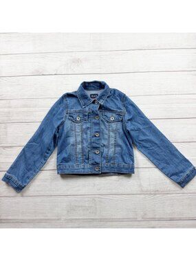 Children’s Place Girls Denim Jacket Blue Stretch Cotton Blend Button Up M 7-8